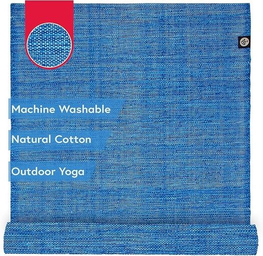 Manduka Shala Yoga Rug 71" - Outdoor Yoga & Meditation | Foldable & Machine Washable | Natural Cotton | Handmade | 71 x 26 inches | Flaneur Blue