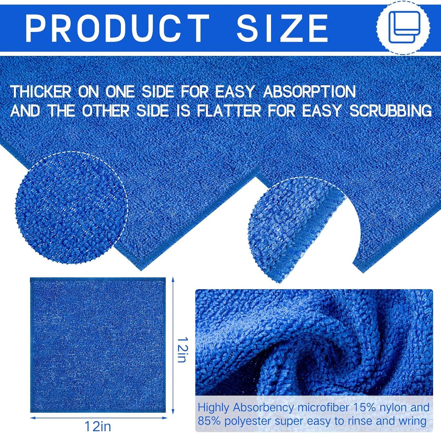 200 Pieces Microfiber Cleaning Cloths Bulk Absorbent Microfiber Towels Reusable Lint-Free Streak Free Wash Rags for House Kitchen Office Restaurants Bar Shop Car, 12 x 12 Inches (Royal Blue)