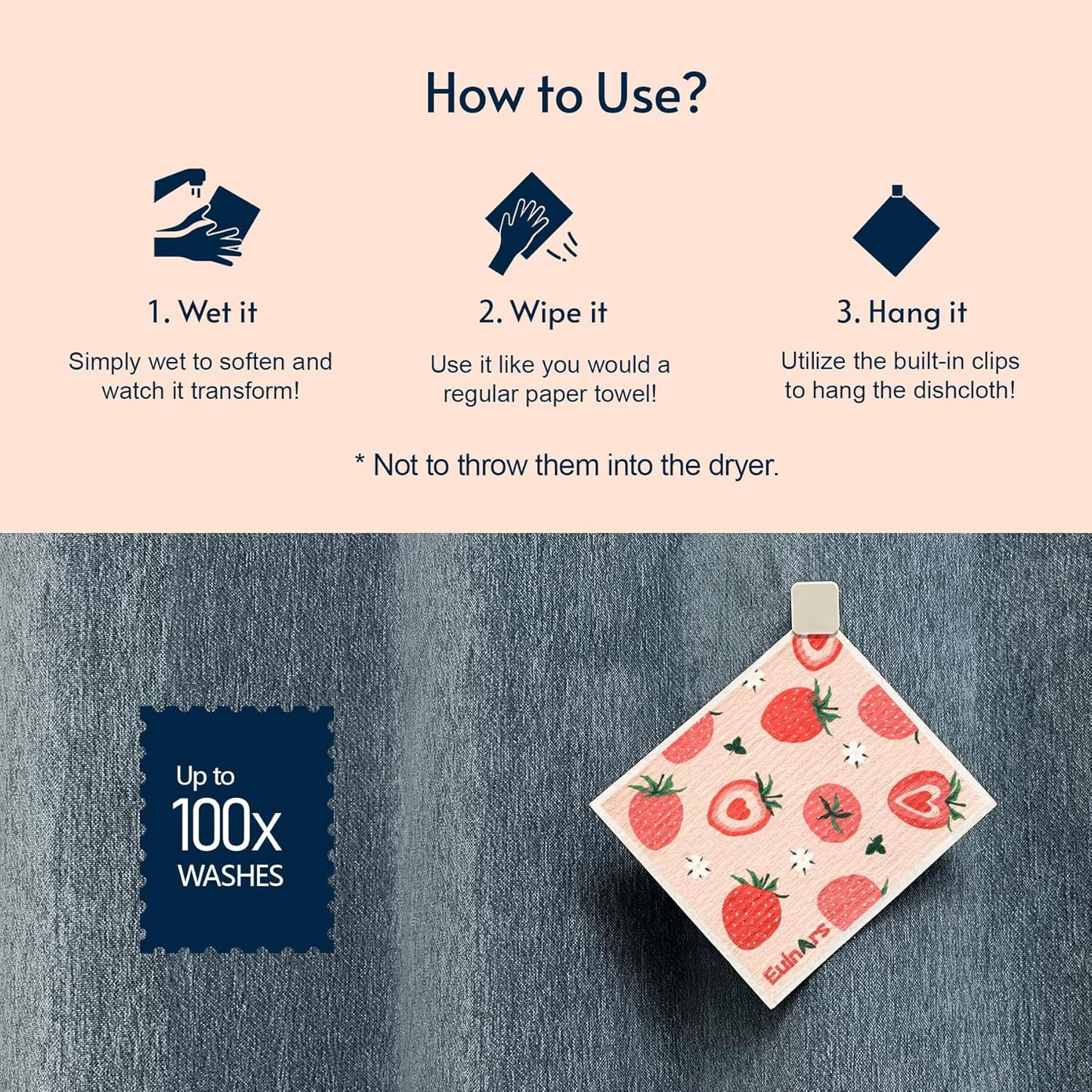 Swedish Dishcloths for Kitchen, 8 Pack Reusable Paper Towels with Clips, Non-Scratch Swedish Dish Towels, Super Absorbent Cellulose Sponge Cloths, Eco Friendly Gifts