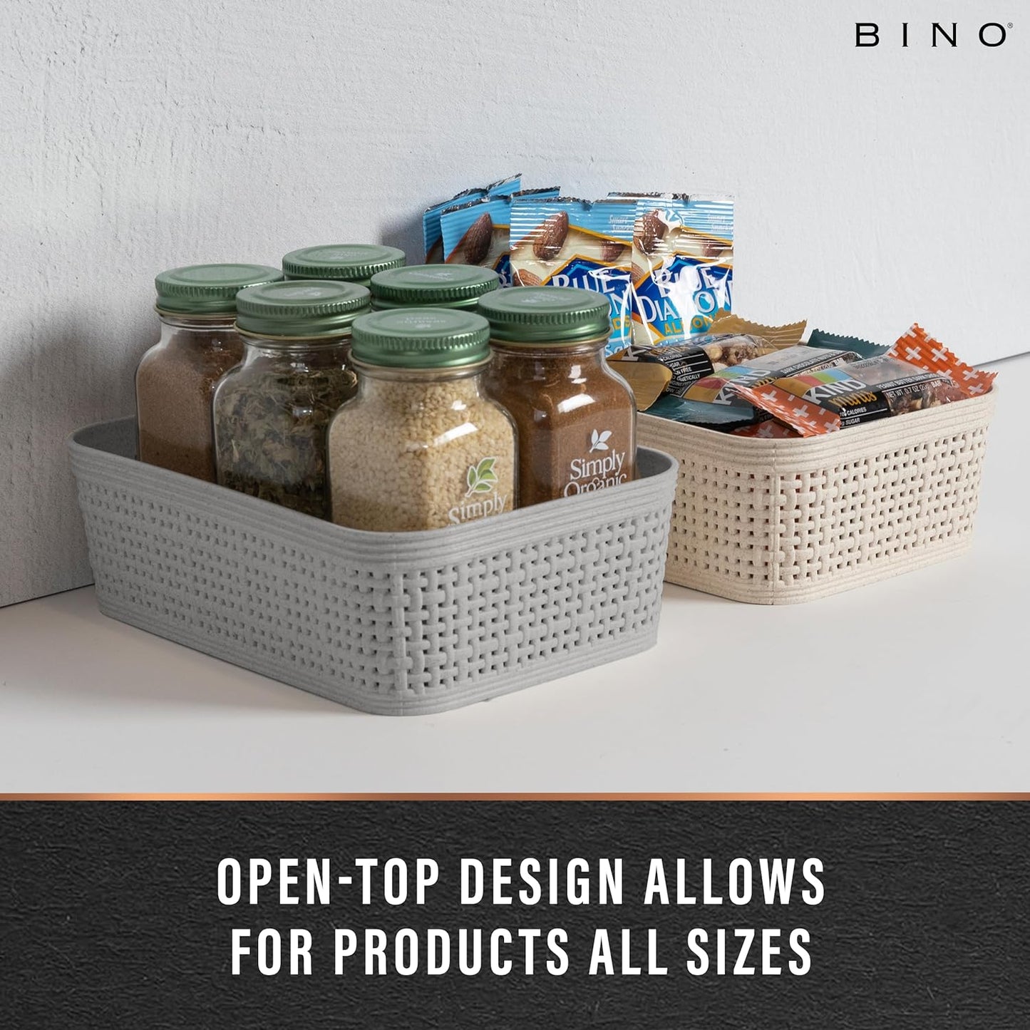 BINO | Woven Plastic Basket | XS (Natural Grey), 5-Pack | THE JUTE COLLECTION | Home Organization, Space - Saving Storage, Stylish Design | Jute Basket | Plastic Storage Basket