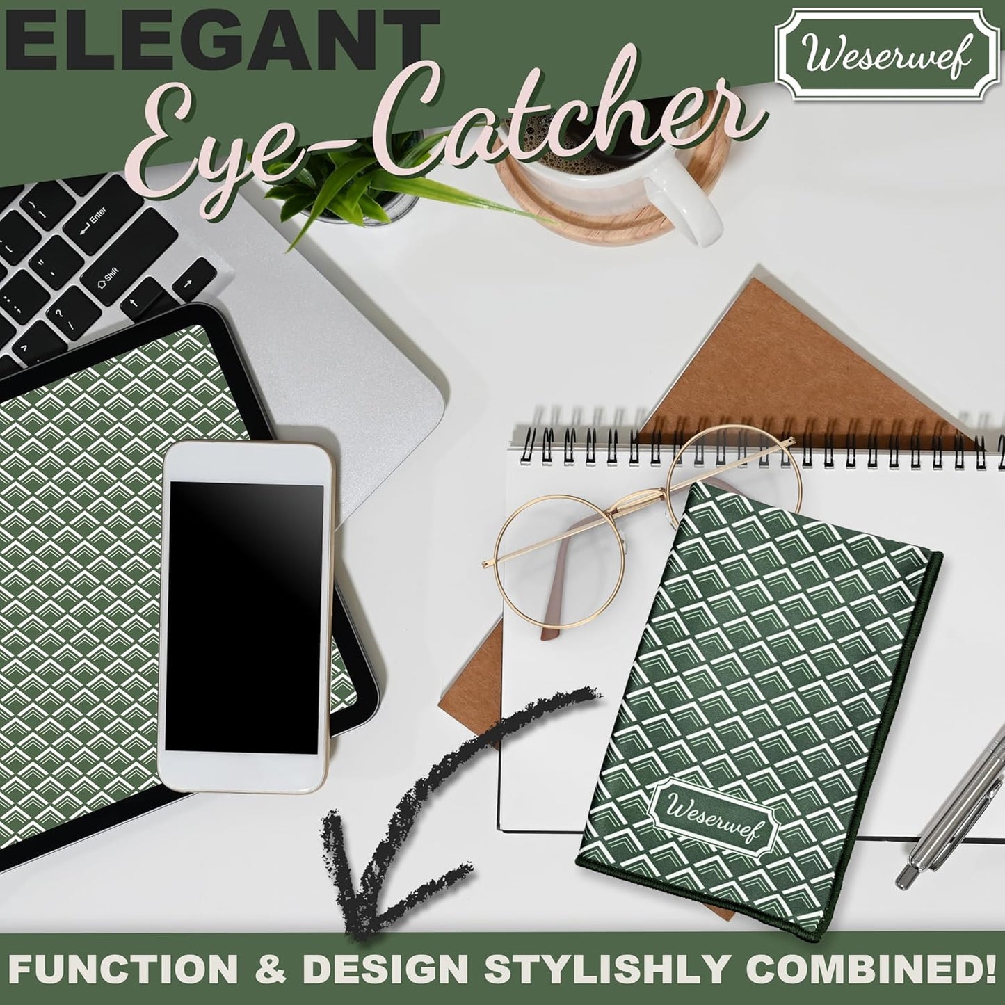 WESERWEF Design Microfiber Glasses Cleaning Cloth – Premium Cleaning Cloth for Eyeglasses, Screens, Tablets, Cameras & Lenses, 12" x 12", Ultra-Soft & Scratch-Free (Wave)