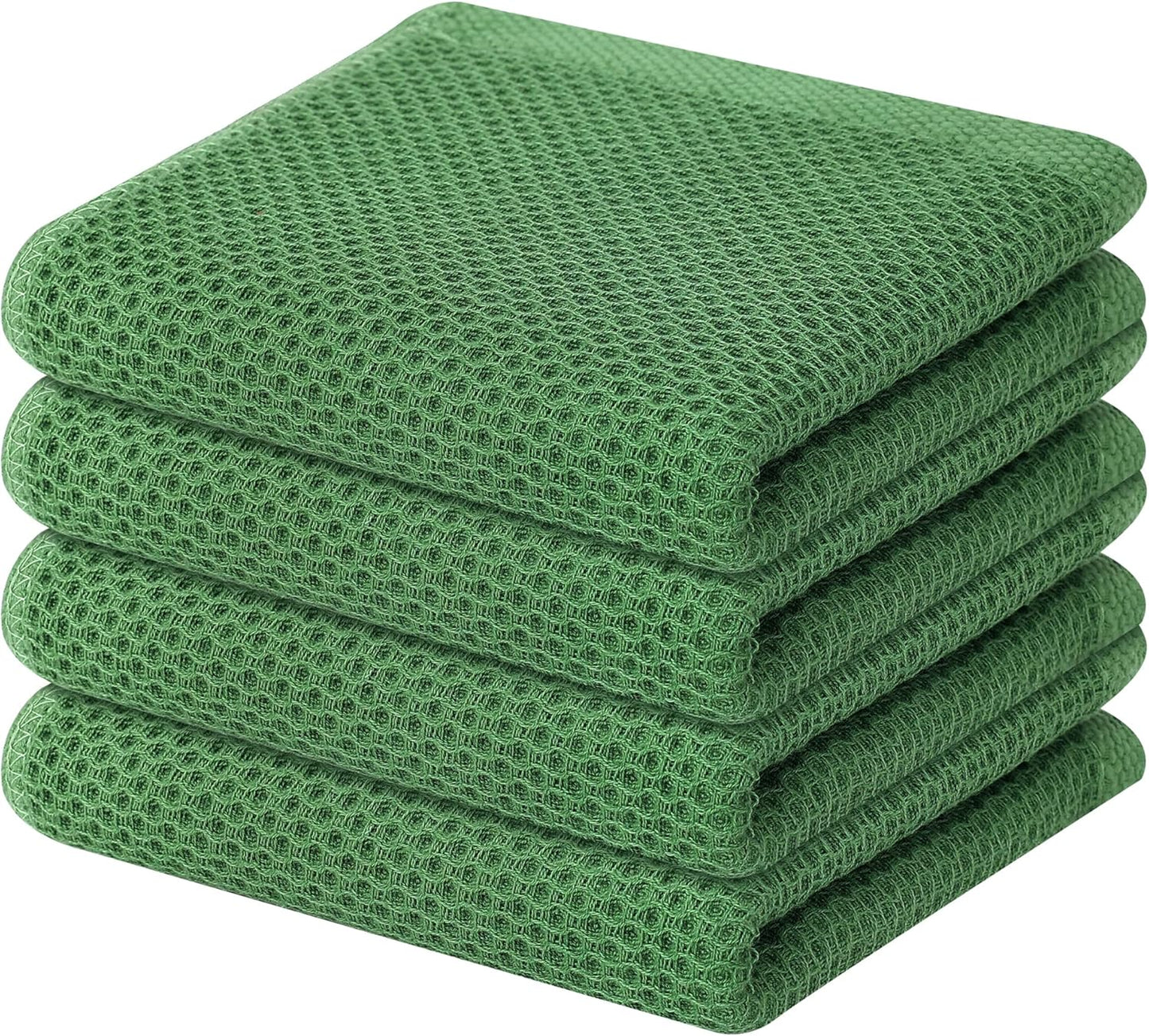 Homaxy 100% Cotton Waffle Weave Kitchen Dish Towels, Ultra Soft Absorbent Quick Drying Cleaning Towel, 13 x 28 Inches, 4-Pack, Grass Green
