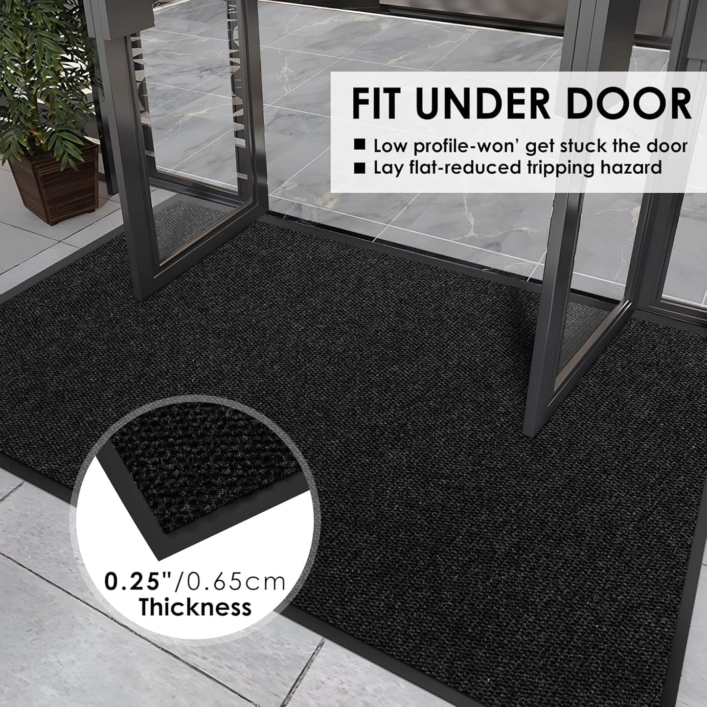 2′ x 16′ Front Door Mat Indoor Outdoor Entrance, Commercial Floor Mat Heavy Duty Dirt Trapper Entryway Doormat, Custom Size Non Slip Rubber Backing Welcome mat, Door Mat for High Traffic Area