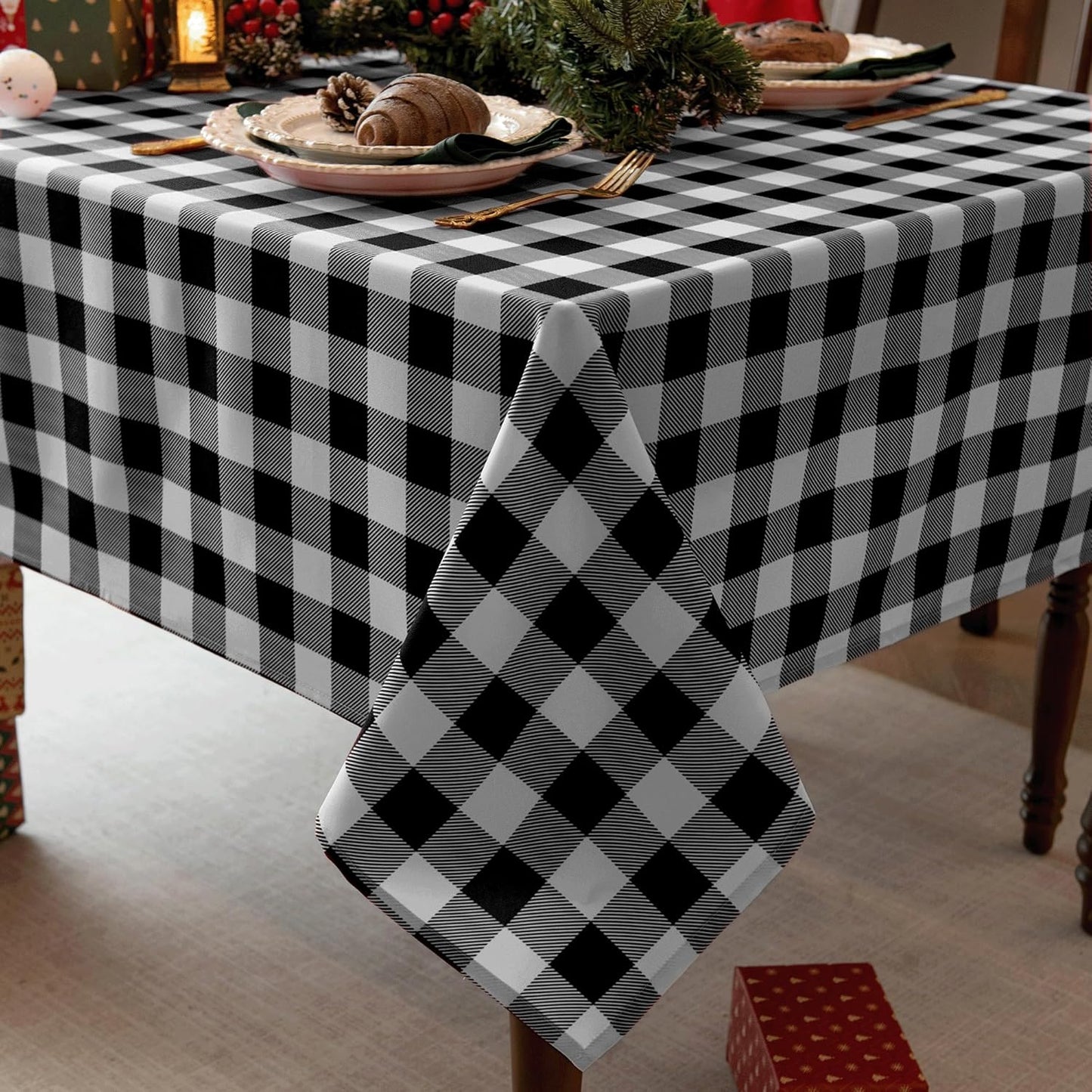 Waterproof Checkered Tablecloth Fabric - Rectangle 58x84 Inch Classic Gingham Buffalo Plaid Table Cloth for Indoor/Outdoor Use - Washable Table Cover for Kitchen, BBQs, and Parties