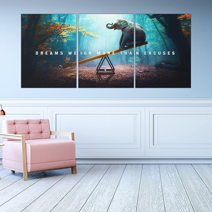 Yetaryy Motivational Poster Inspirational Wall Art 3 Pieces Canvas Painting Lion Artwork for Living Room Office Modern Home Decor Prints Pictures Wall Decor Framed Ready to Hang [72''Wx 36''H]