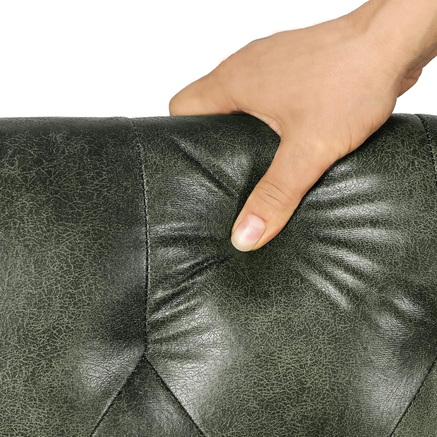 24'' Leather Ottoman with Storage Rectangle Foot Rest Ottomans Stool for Living Room(Green,Leather Texture)