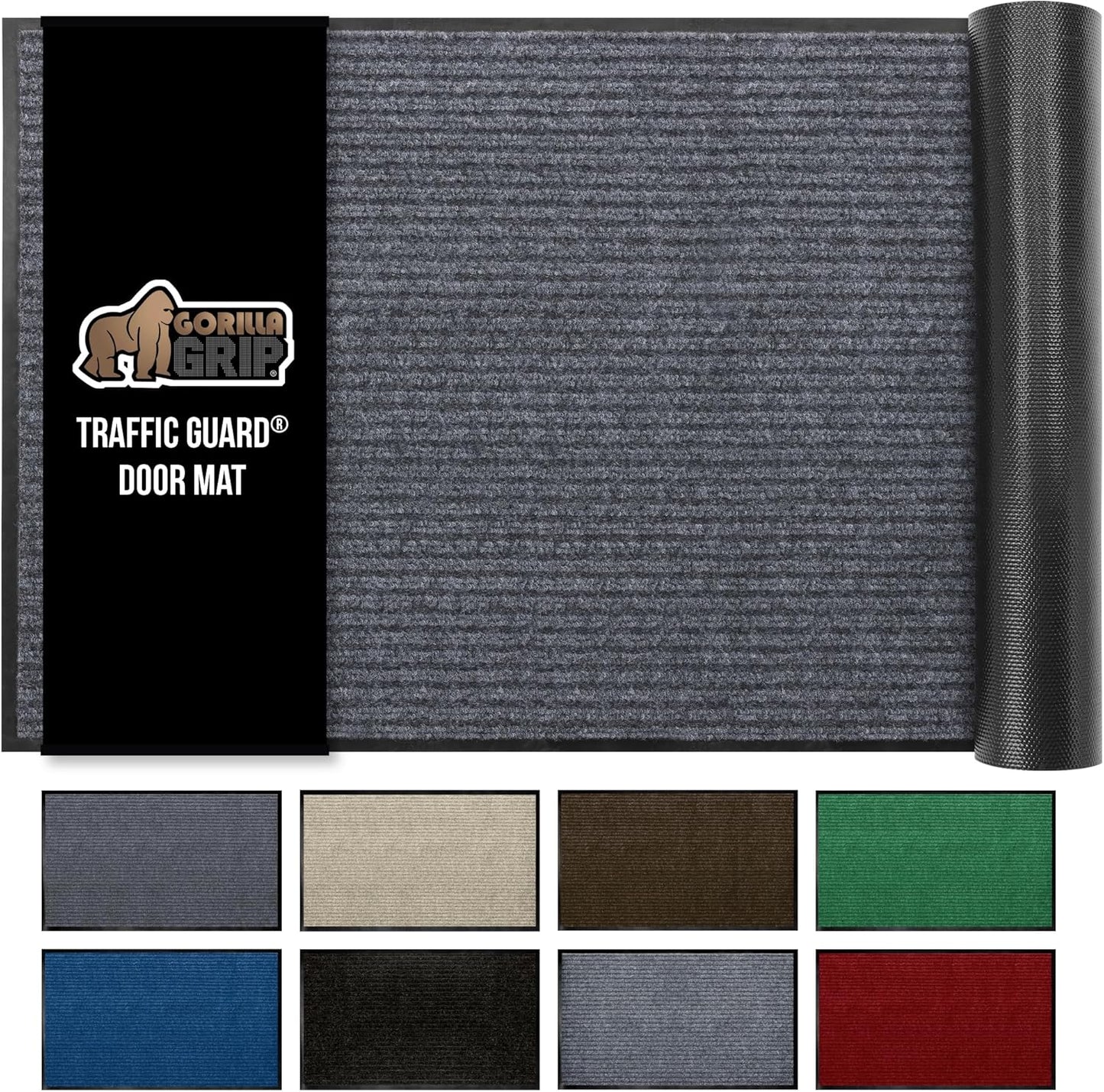 GORILLA GRIP Traffic Guard Door Mat, Heavy Duty Welcome Mats, Commercial Office Space Doormat, Waterproof, Fade Resistant, Strong Rubber Backing, Low Profile, Shoe and Boot Scraper, 29x17, Gray