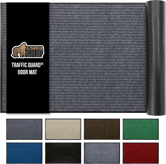 GORILLA GRIP Traffic Guard Door Mat, 47x35, Heavy Duty Welcome Mats, Commercial Office Space Doormat, Waterproof, Fade Resistant, Strong Rubber Backing, Low Profile, Shoe and Boot Scraper, Gray