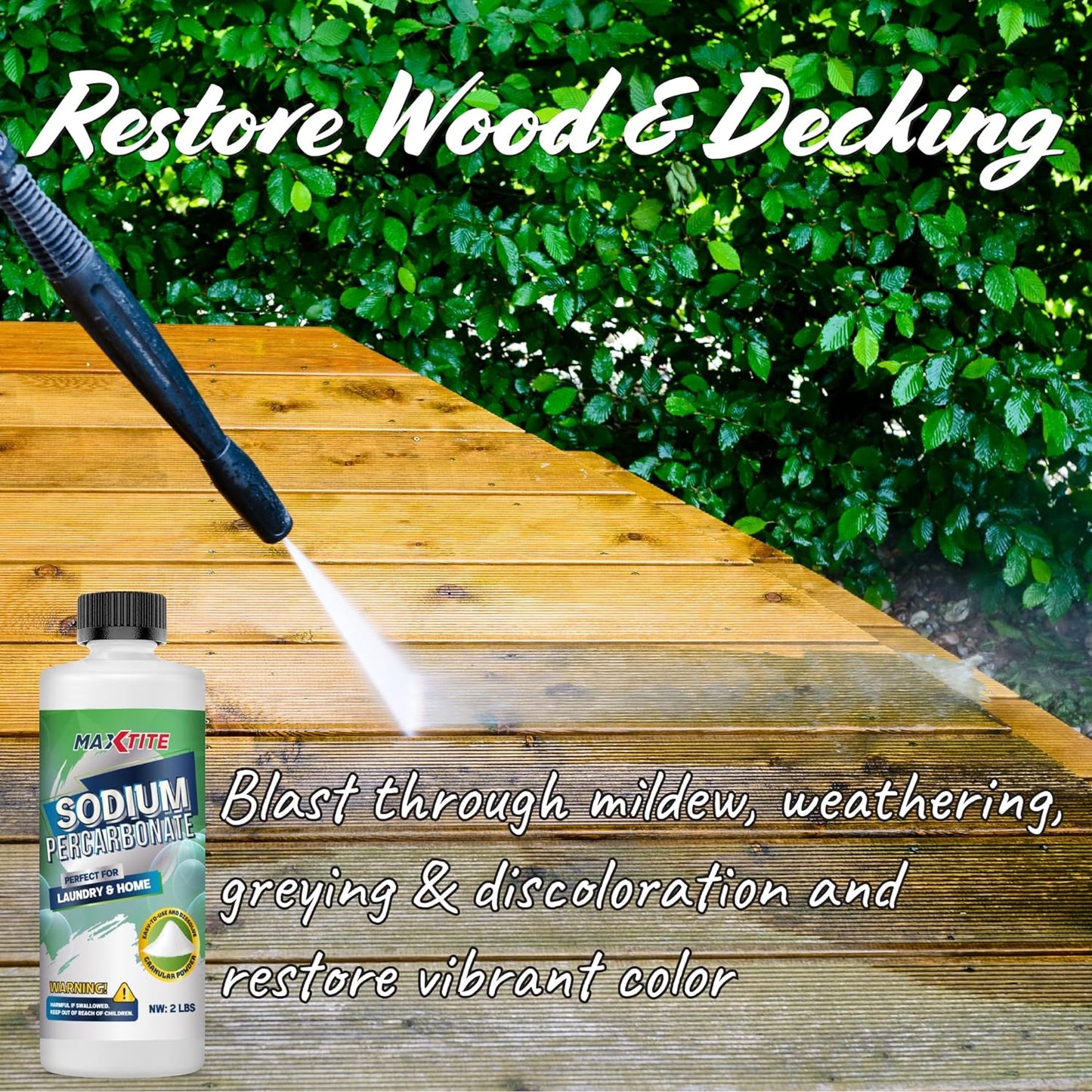 MAXTITE Sodium Percarbonate (2 lbs) - 100% Pure - Solid Hydrogen Peroxide/Oxygenated Bleach - Multi-Use Cleaner for Home & Laundry - HDPE container w/Resealable Child Resistant Cap