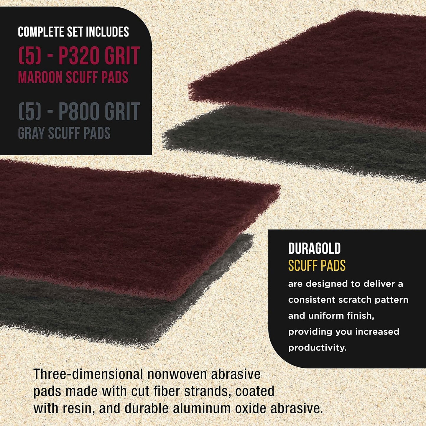 Dura-Gold Premium 6" x 9" Scuff Pads, 5 Each Maroon General Purpose & 5 Each Gray Ultra Fine - Scuffing, Scouring, Sanding, Paint Primer Prep Adhesion Scratch - Surface Preparation Automotive Autobody