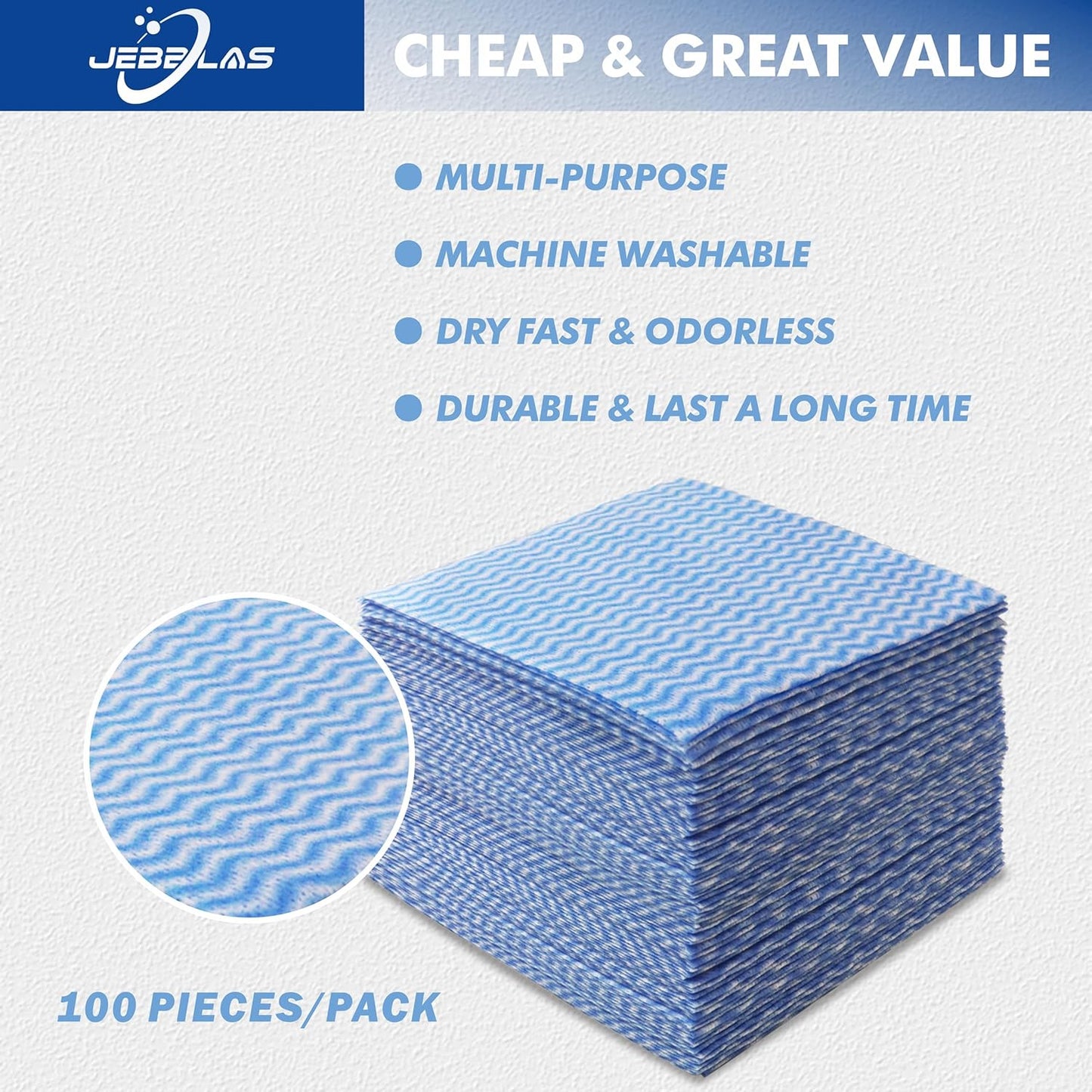 JEBBLAS 100Pcs Reusable Cleaning Cloths 11.8‘’x11.8‘’ Handi Wipes Reusable Cloths Dry Cleaning Cloths Dish Towel Dish Cloths Handy Cleaning Wipes, Blue