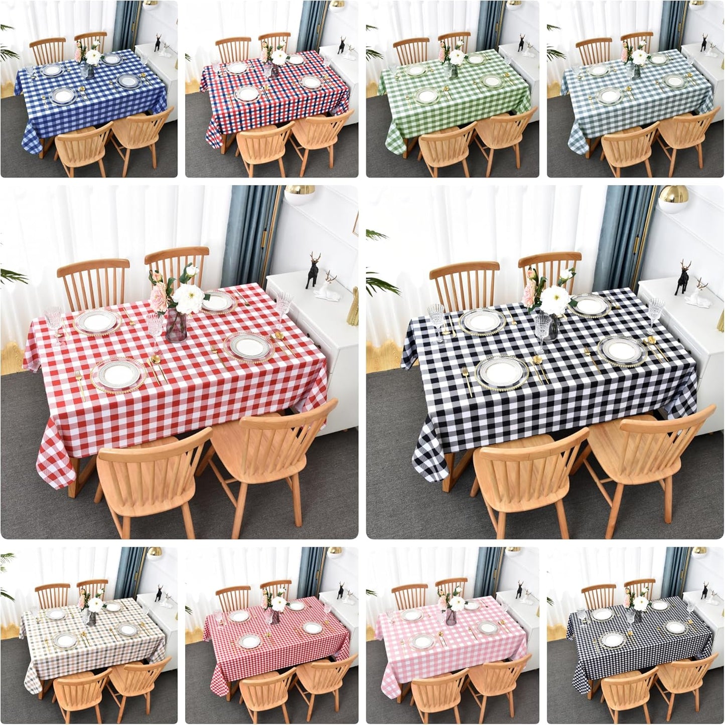 Classic Gingham Plaid Tablecloth Fabric - Rectangular 58x102 Inch Water Resistant Checked Table Cloth for Indoor/Outdoor Use - Table Cover for Kitchen, Picnics, Gardens, and Parties