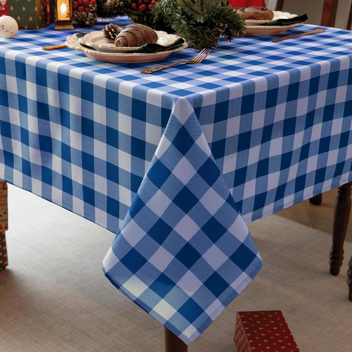 Classic Gingham Plaid Tablecloth Fabric - Rectangular 58x102 Inch Water Resistant Checked Table Cloth for Indoor/Outdoor Use - Table Cover for Kitchen, Picnics, Gardens, and Parties