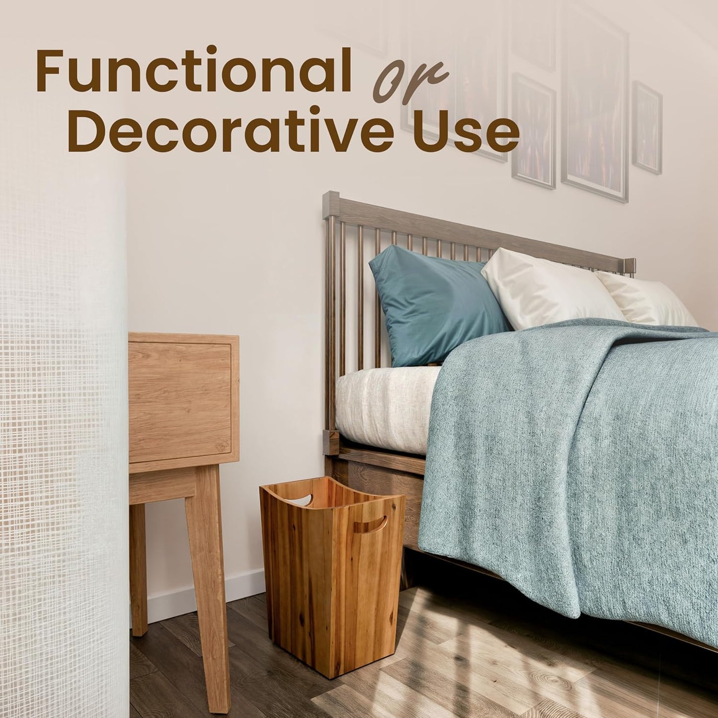 2 Gallon Acacia Wooden Bin, Wastebasket – Small Trash Can, Decorative Bathroom Trash Can, Waste Basket for Bedroom, Office Garbage Can, Wood Bathroom Accessories, Boho Bedroom Decor