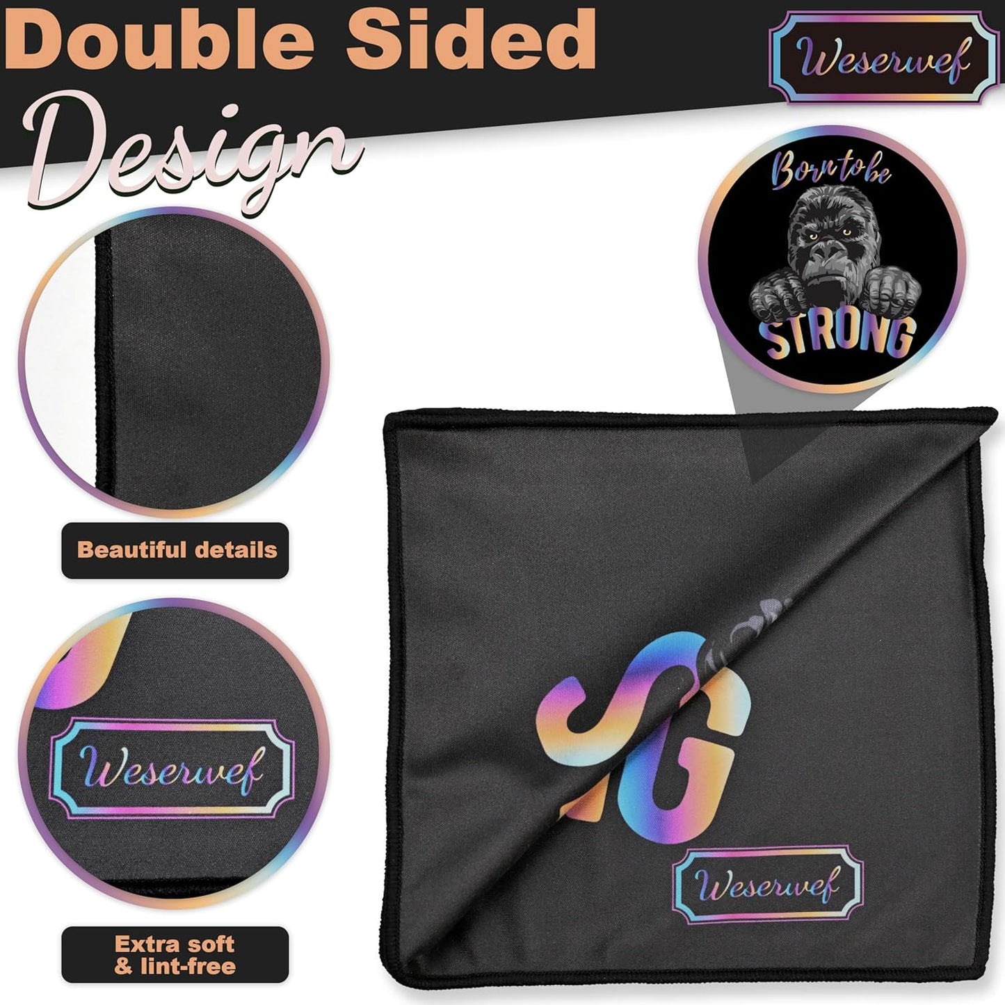 WESERWEF Design Microfiber Glasses Cleaning Cloth – Premium Cleaning Cloth for Eyeglasses, Screens, Tablets, Cameras & Lenses, 12" x 12", Ultra-Soft & Scratch-Free (Gorilla)