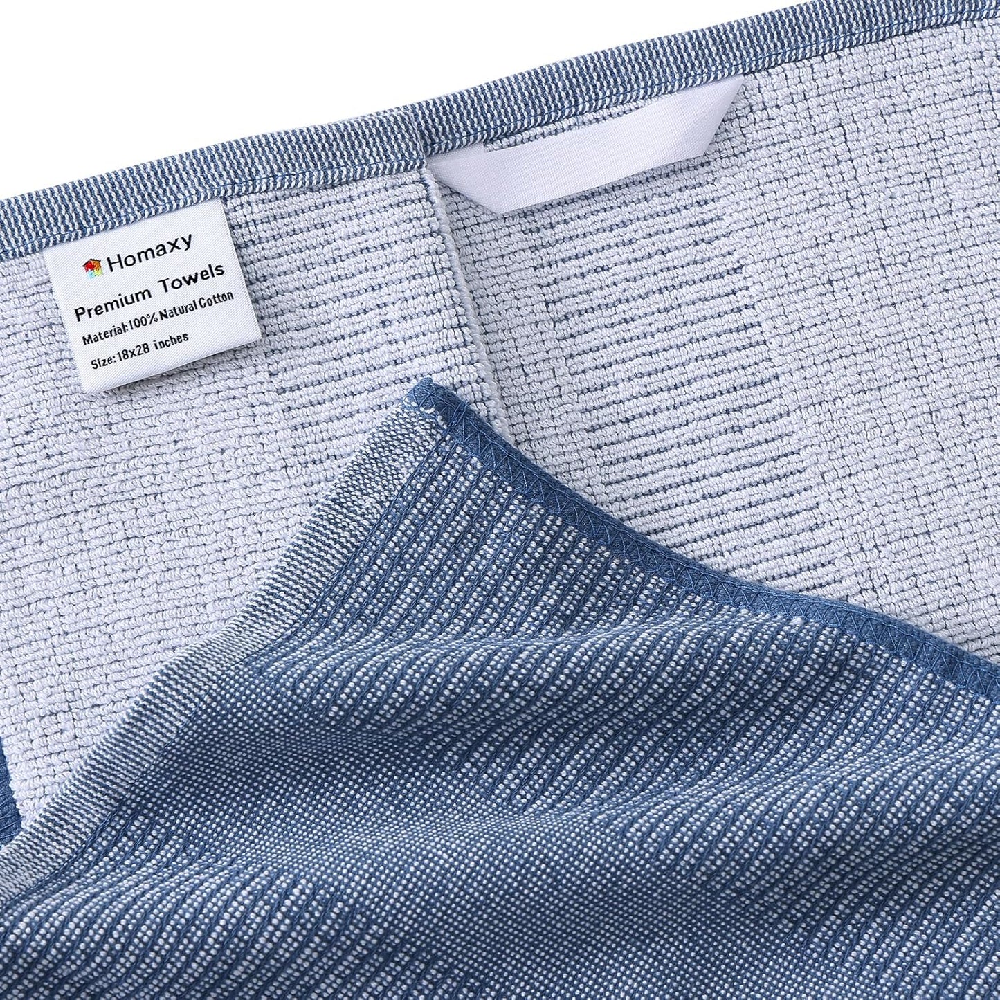 Homaxy Premium Kitchen Towels(18”x 28”, 8 Pack), Large Cotton Kitchen Hand Towels, Flat and Terry Dish Towels, 380 GSM Highly Absorbent Tea Towel Set with Hanging Loop, Navy Blue