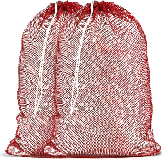 Handy Laundry Mesh XL Laundry Bags - Durable, Machine Washable with Secure Drawstring Closure - Perfect for College Dorms, Laundromats, Apartments (Red, Large 24" x 36", 2-Pack)