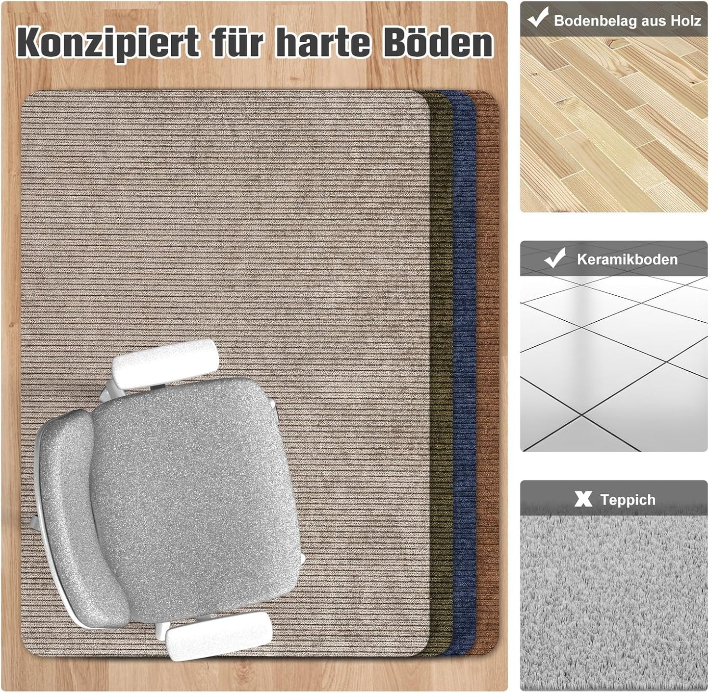 Placoot Desk Chair Mat for Hardwood Floor Corduroy Surface 1/6" Thick 55"x35" Office Chair Mat for Rolling Chairs-100% Large Anti-Slip Backing Under Desk Low-Pile Office Rug Floor Mat for Office/Home