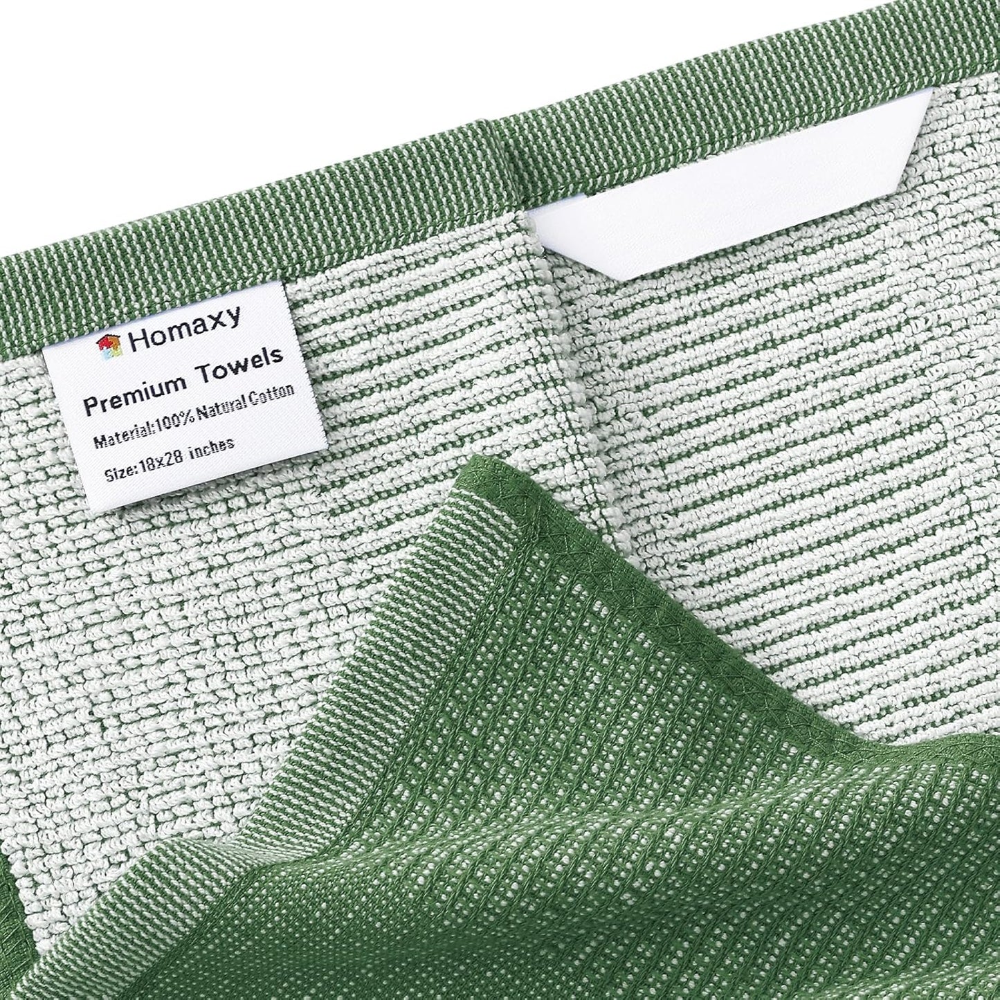 Homaxy Premium Kitchen Towels(18”x 28”, 6 Pack), Large Cotton Kitchen Hand Towels, Flat and Terry Dish Towels, 380 GSM Highly Absorbent Tea Towel Set with Hanging Loop, Grass Green