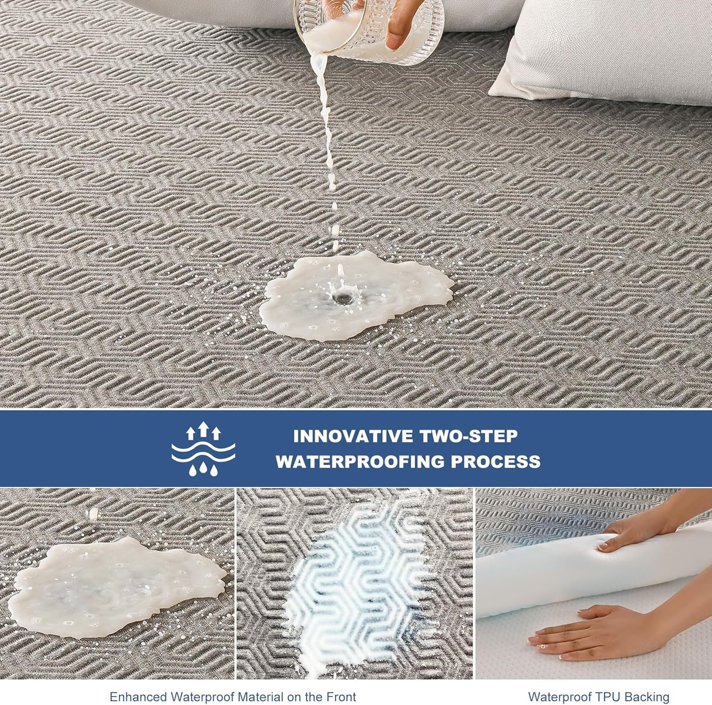 GRT Queen Mattress Protector Waterproof, Breathable Bamboo Charcoal Fiber Mattress Cover, Noiseless and Odor Free Upgraded Mattress Protector with Double-Barrier Protection, 8"-26" Deep Pocket